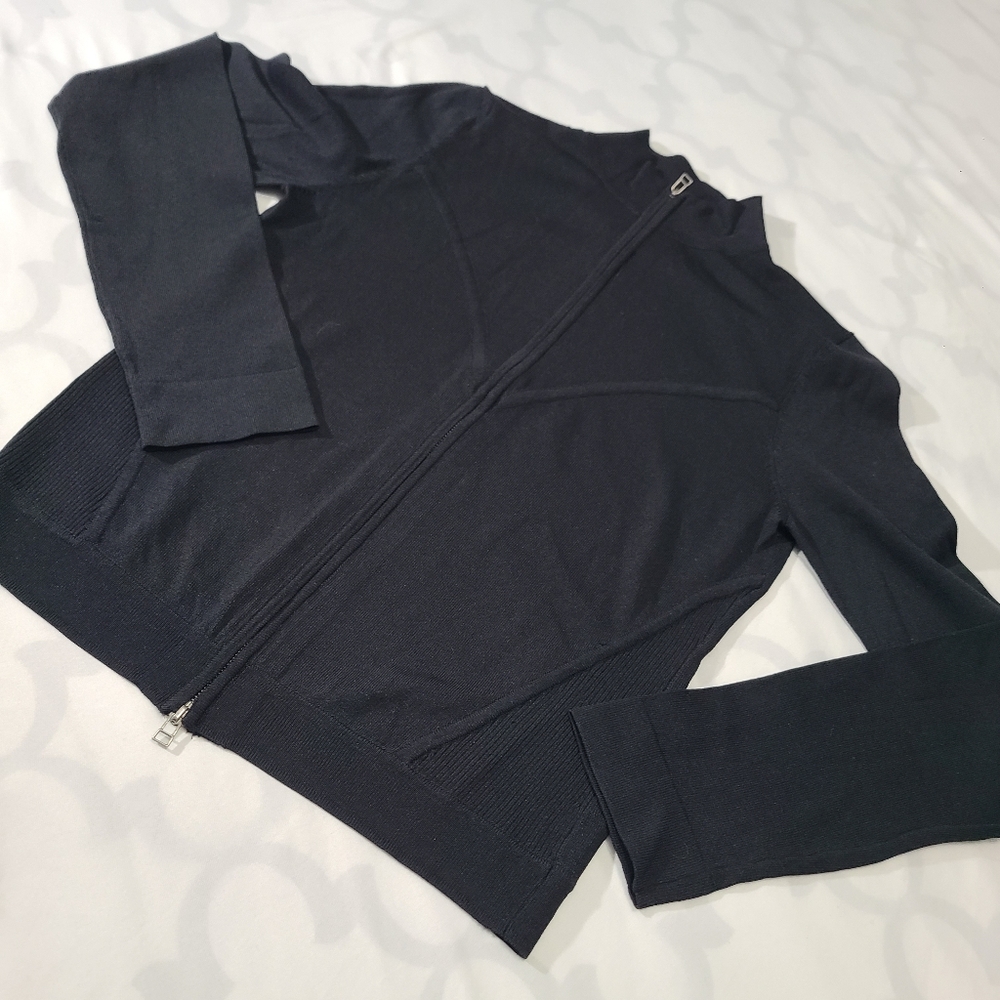 Express Juniors Long Sleeve Large Black Zip Up Sweater Y2K - Picture 6 of 10